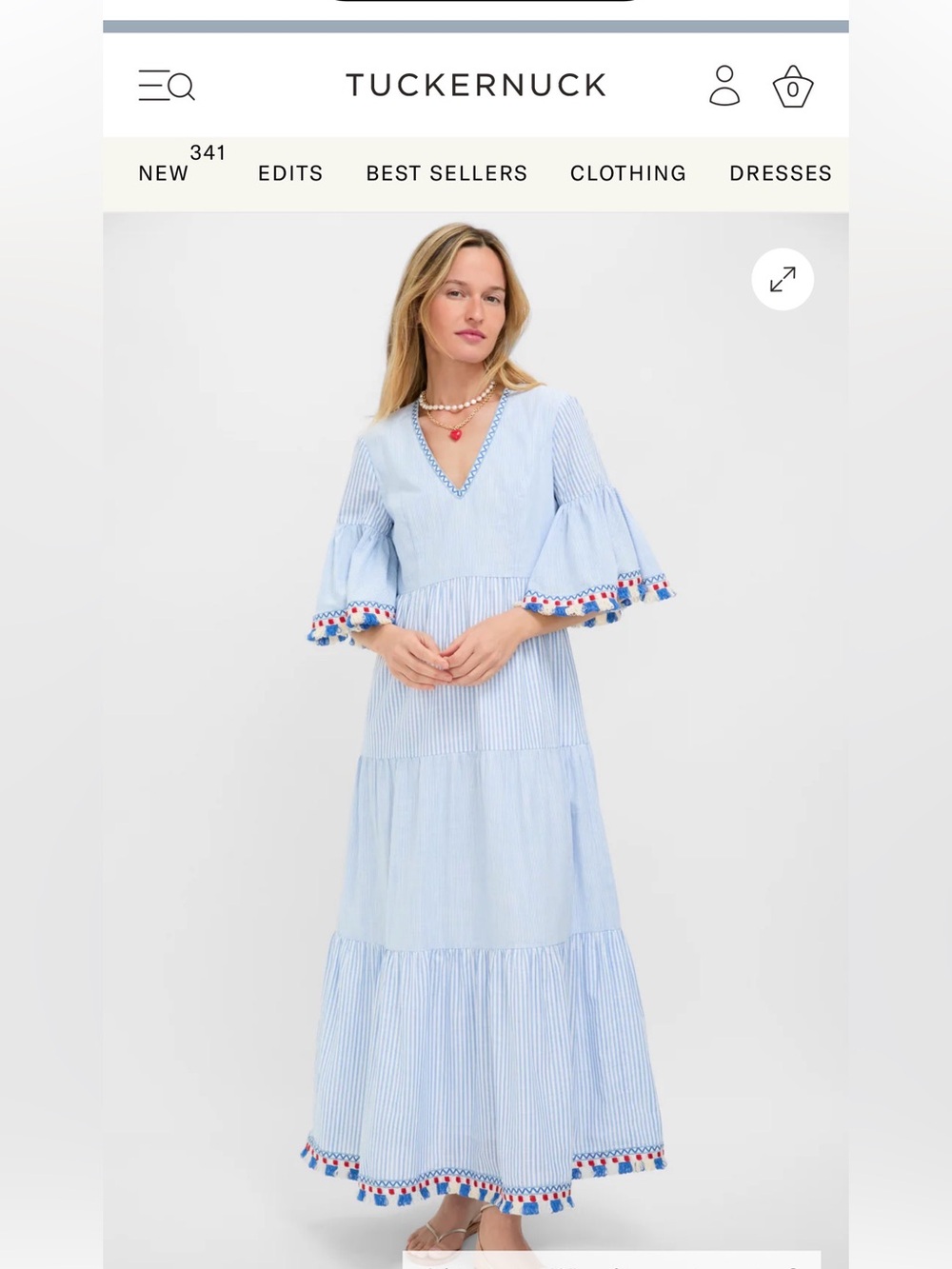 Tuckernuck Light Blue Chambray Maxi Dress with Pom Pom Trim - Picture 2 of 7